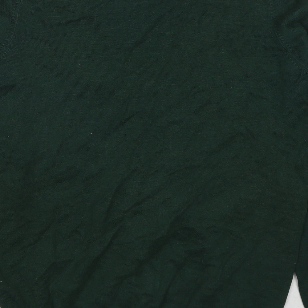 Marks and Spencer Boys Green V-Neck Cotton Cardigan Jumper Size 15-16 Years Button