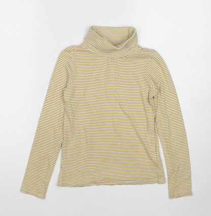 Vertbaudet Girls Yellow Striped Cotton Basic T-Shirt Size 10 Years Mock Neck Pullover