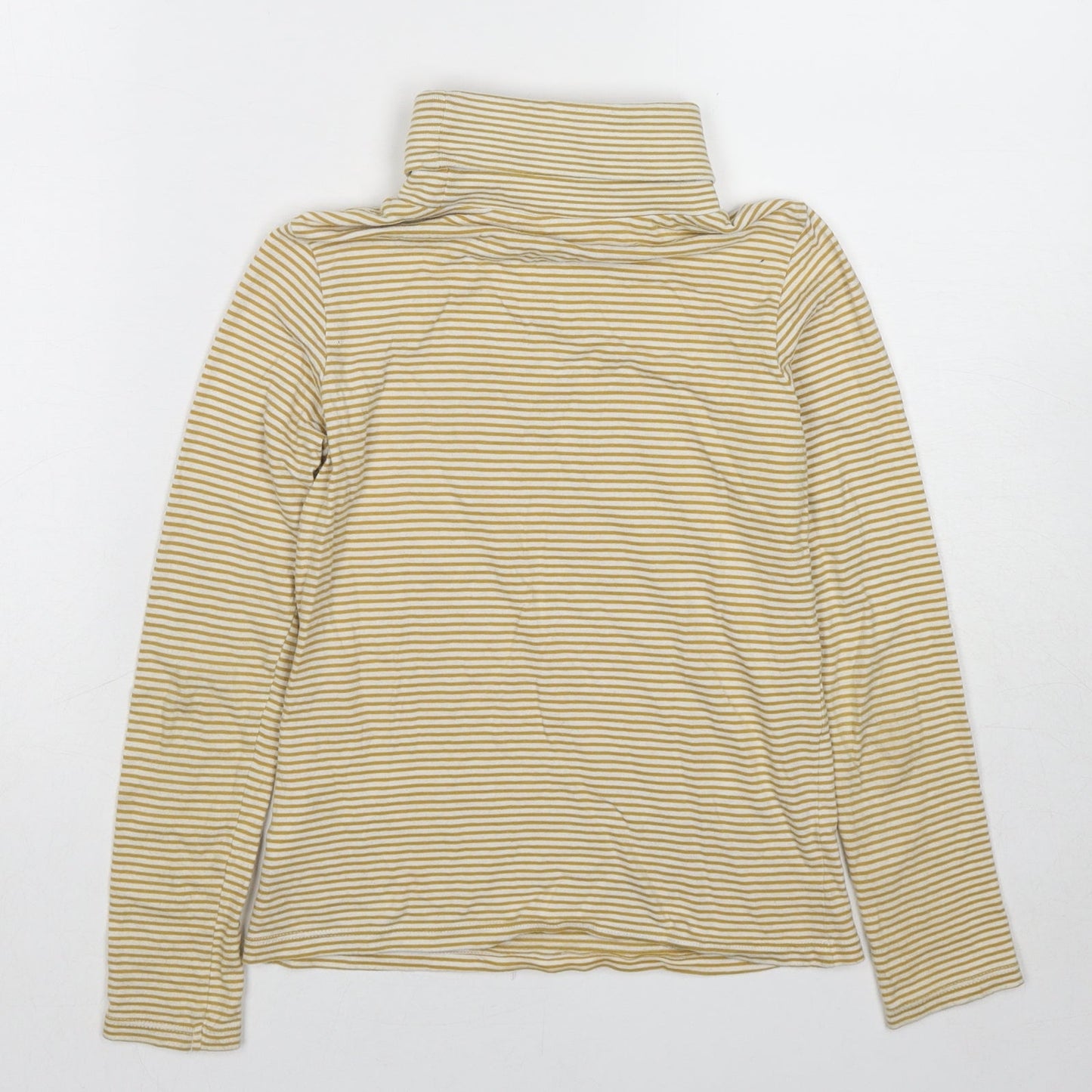 Vertbaudet Girls Yellow Striped Cotton Basic T-Shirt Size 10 Years Mock Neck Pullover
