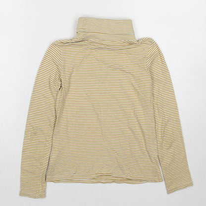 Vertbaudet Girls Yellow Striped Cotton Basic T-Shirt Size 10 Years Mock Neck Pullover
