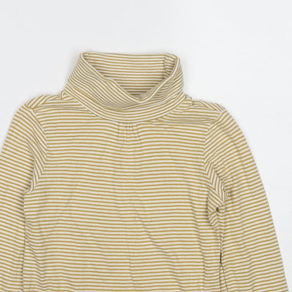 Vertbaudet Girls Yellow Striped Cotton Basic T-Shirt Size 10 Years Mock Neck Pullover