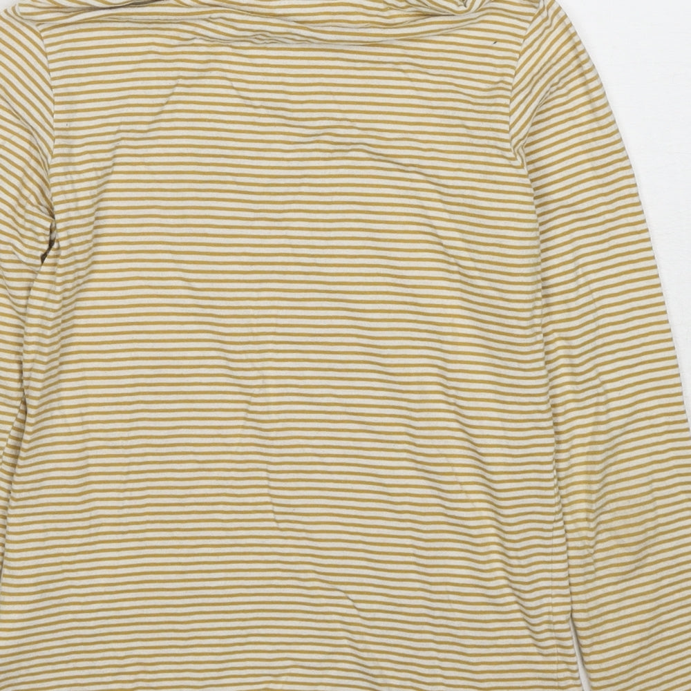 Vertbaudet Girls Yellow Striped Cotton Basic T-Shirt Size 10 Years Mock Neck Pullover