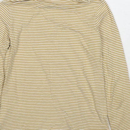 Vertbaudet Girls Yellow Striped Cotton Basic T-Shirt Size 10 Years Mock Neck Pullover