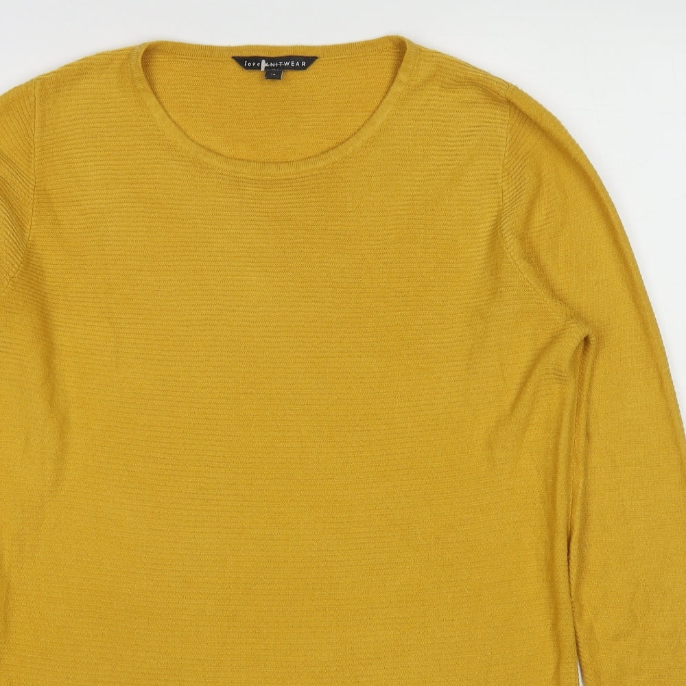 Love Knitwear Womens Yellow Round Neck Polyester Pullover Jumper Size 14