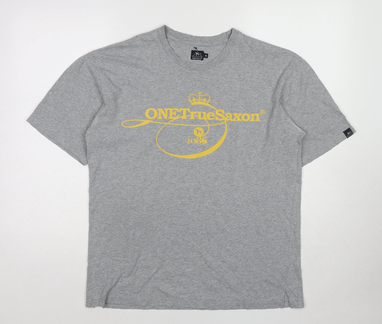 One True Saxon Womens Grey Cotton Basic T-Shirt Size M Round Neck - One True Saxon