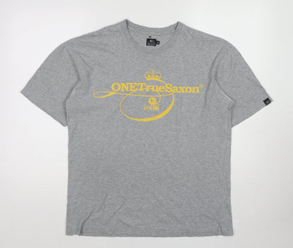 One True Saxon Womens Grey Cotton Basic T-Shirt Size M Round Neck - One True Saxon