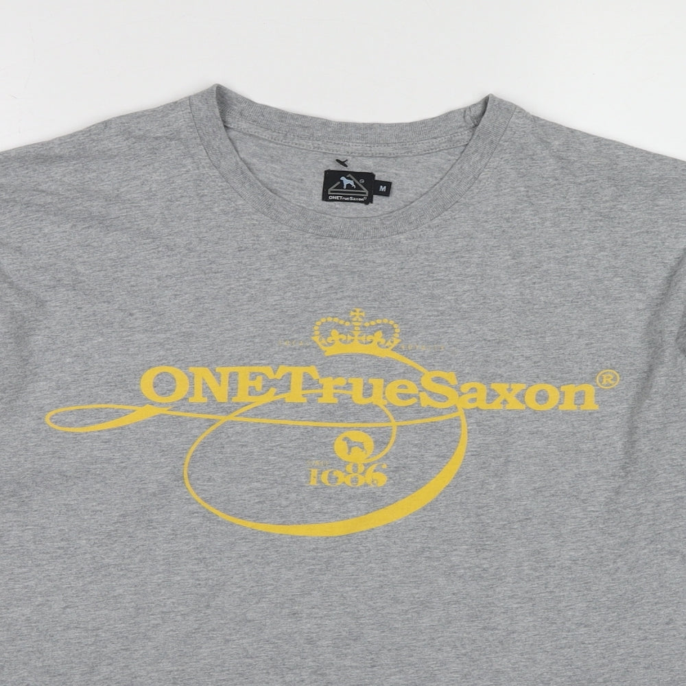 One True Saxon Womens Grey Cotton Basic T-Shirt Size M Round Neck - One True Saxon