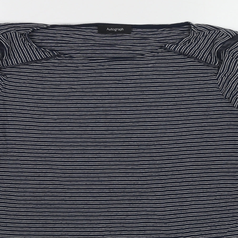 Autograph Womens Blue Striped Viscose Basic T-Shirt Size 16 Round Neck