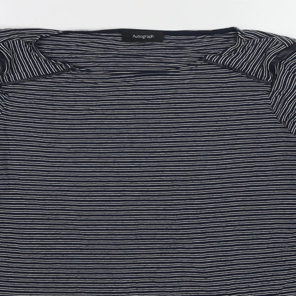 Autograph Womens Blue Striped Viscose Basic T-Shirt Size 16 Round Neck