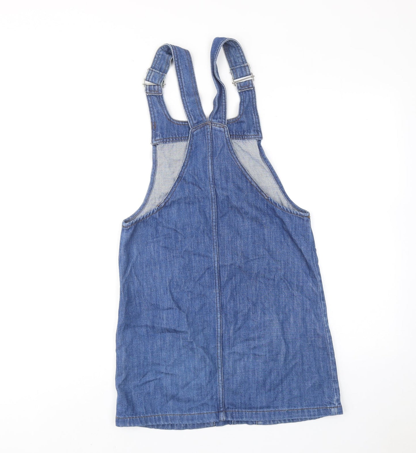 Topshop Womens Blue Cotton Pinafore/Dungaree Dress Size 6 Square Neck Pullover