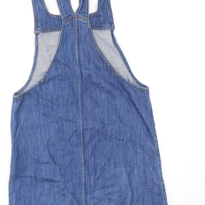 Topshop Womens Blue Cotton Pinafore/Dungaree Dress Size 6 Square Neck Pullover