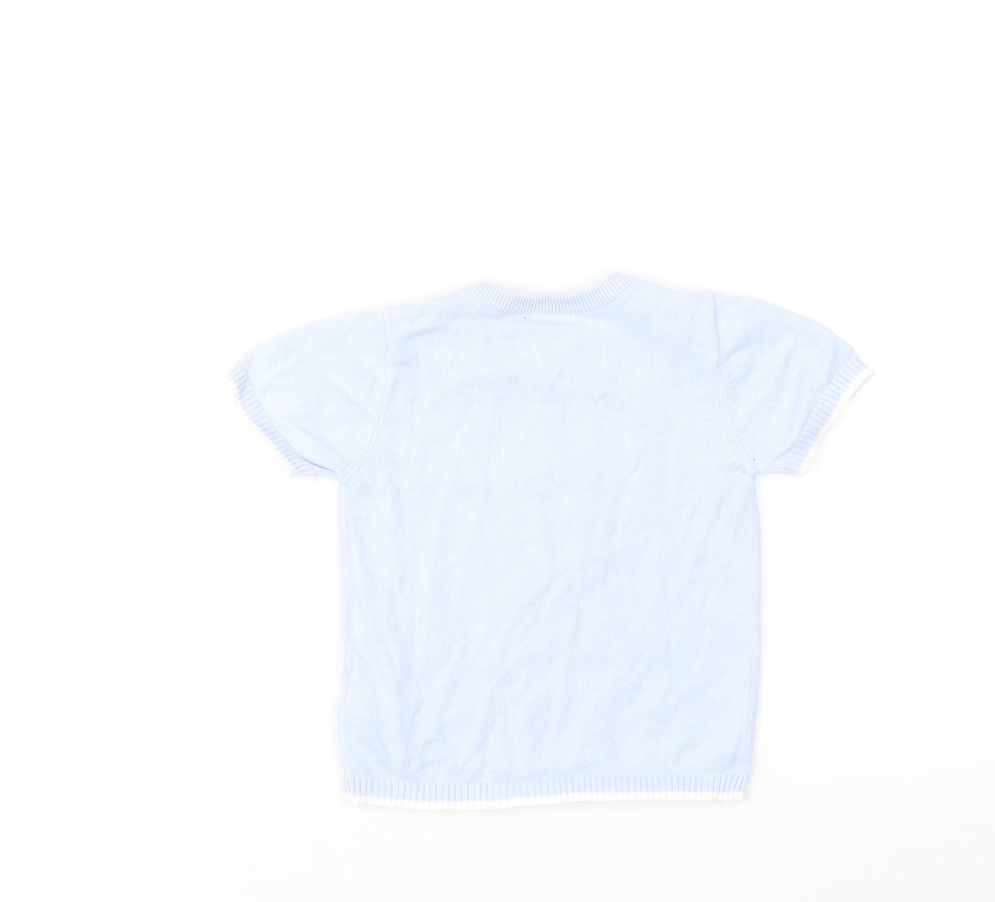 Mintini Boys Blue Cotton Basic T-Shirt Size 12-18 Months Round Neck Button - Star Print