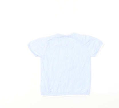 Mintini Boys Blue Cotton Basic T-Shirt Size 12-18 Months Round Neck Button - Star Print