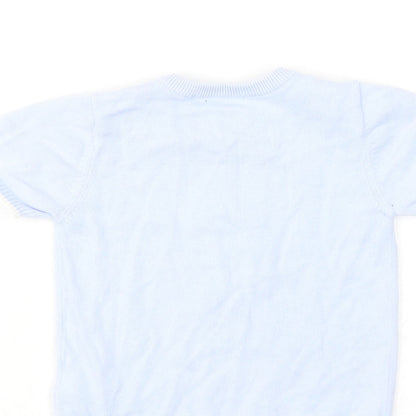 Mintini Boys Blue Cotton Basic T-Shirt Size 12-18 Months Round Neck Button - Star Print