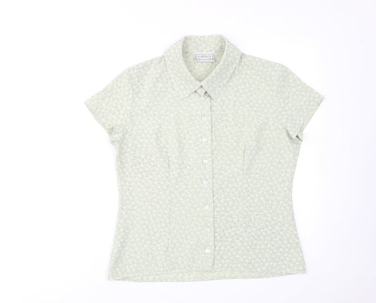 Classics Womens Green Floral Polyester Basic Button-Up Size 12 Collared