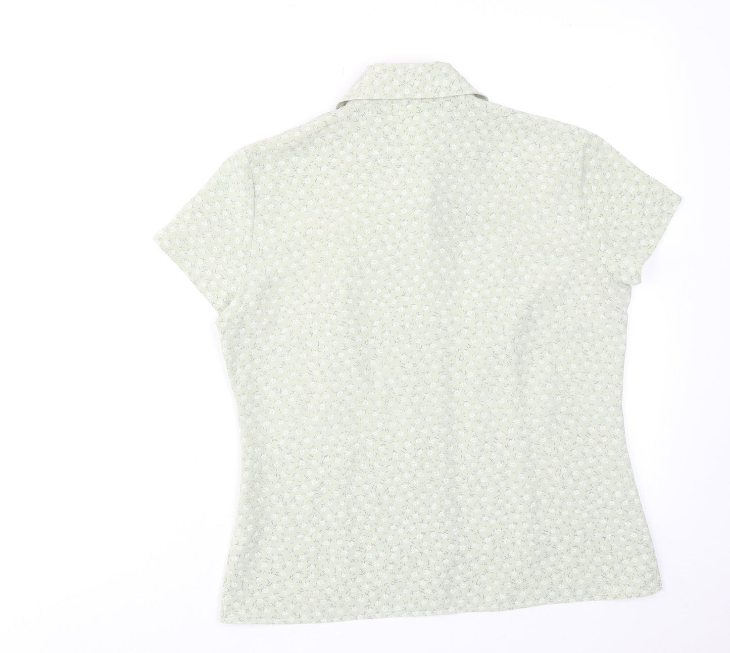 Classics Womens Green Floral Polyester Basic Button-Up Size 12 Collared