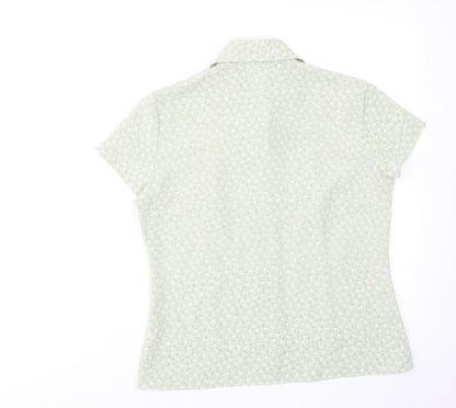Classics Womens Green Floral Polyester Basic Button-Up Size 12 Collared