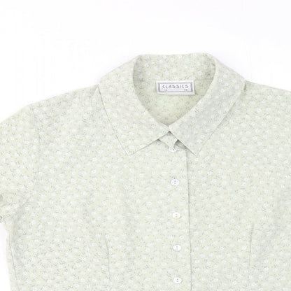 Classics Womens Green Floral Polyester Basic Button-Up Size 12 Collared