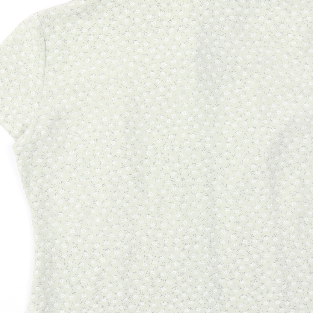 Classics Womens Green Floral Polyester Basic Button-Up Size 12 Collared