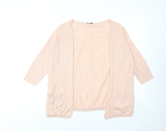 Classic Womens Pink V-Neck Ramie Cardigan Jumper Size 10