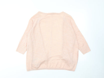 Classic Womens Pink V-Neck Ramie Cardigan Jumper Size 10