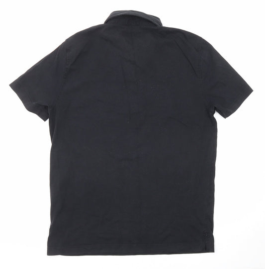 Autograph Mens Black Cotton Polo Size M Collared Button