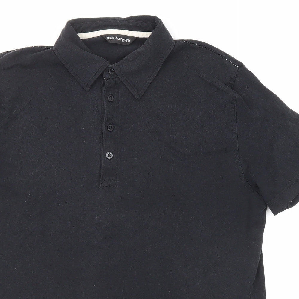 Autograph Mens Black Cotton Polo Size M Collared Button