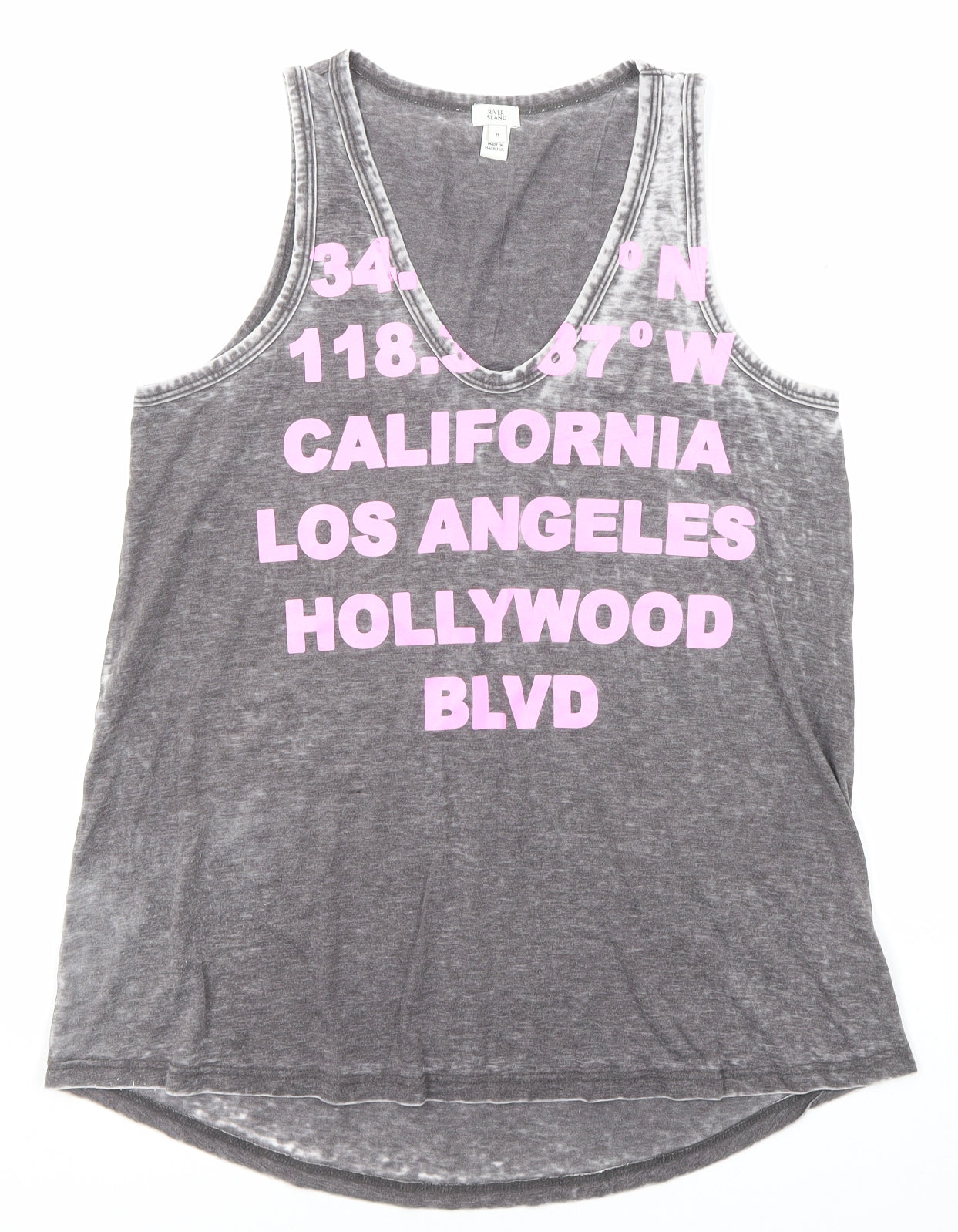 Womens UK Size 8 River Island Grey Basic Tank
