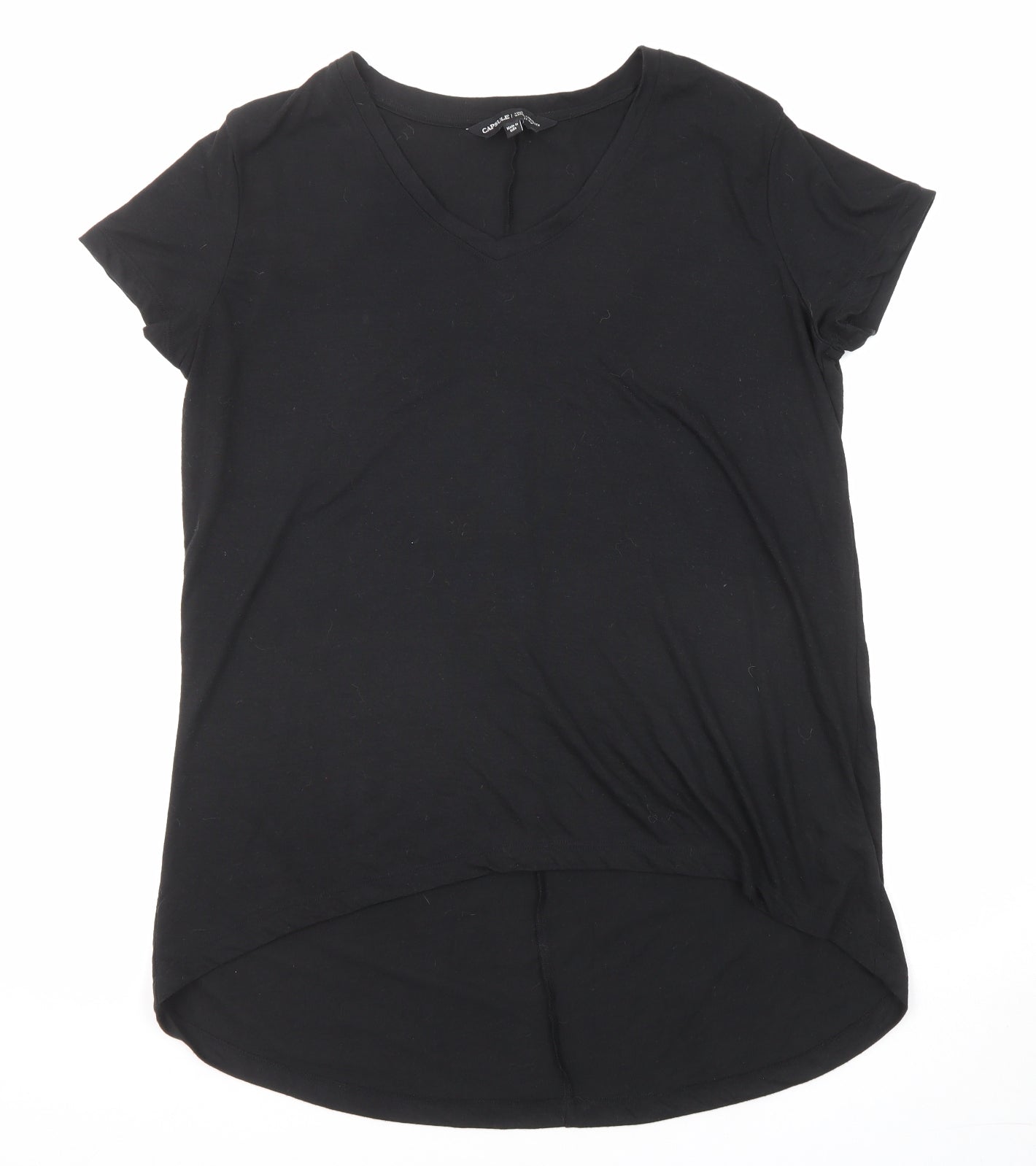 Capsule Womens Black Polyester Basic T-Shirt Size 12 Round Neck
