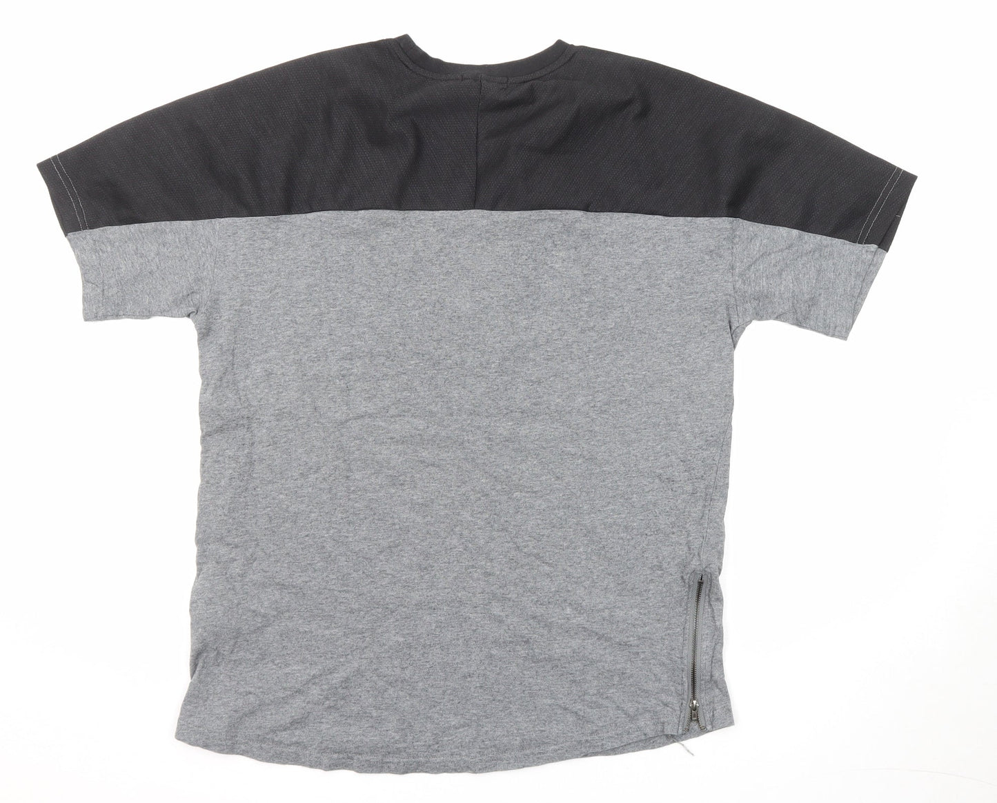 Seed Mens Grey Colourblock Cotton T-Shirt Size L Crew Neck Zip - Good vibes