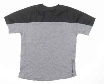 Seed Mens Grey Colourblock Cotton T-Shirt Size L Crew Neck Zip - Good vibes