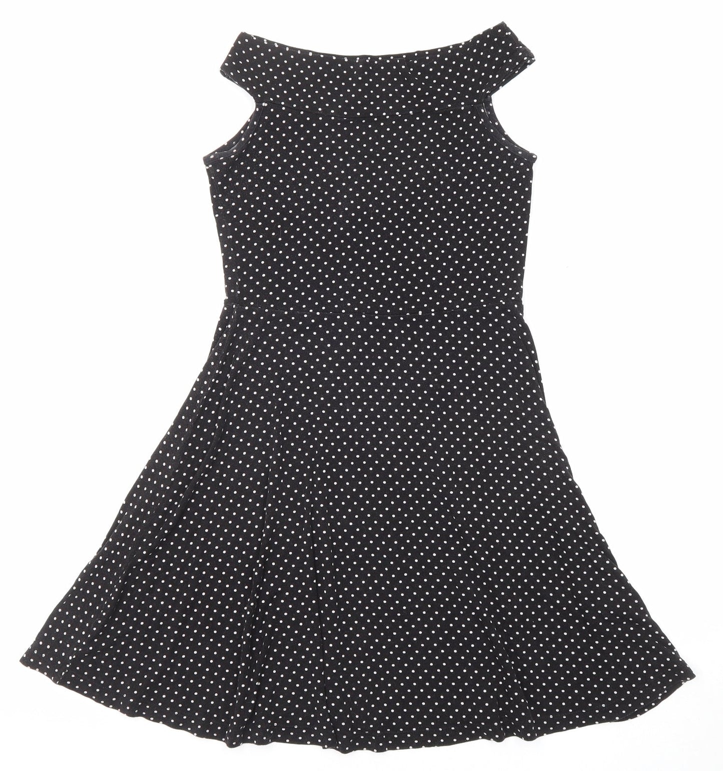 Miss Selfridge Womens Black Polka Dot Viscose Fit & Flare Size 8 Boat Neck Pullover