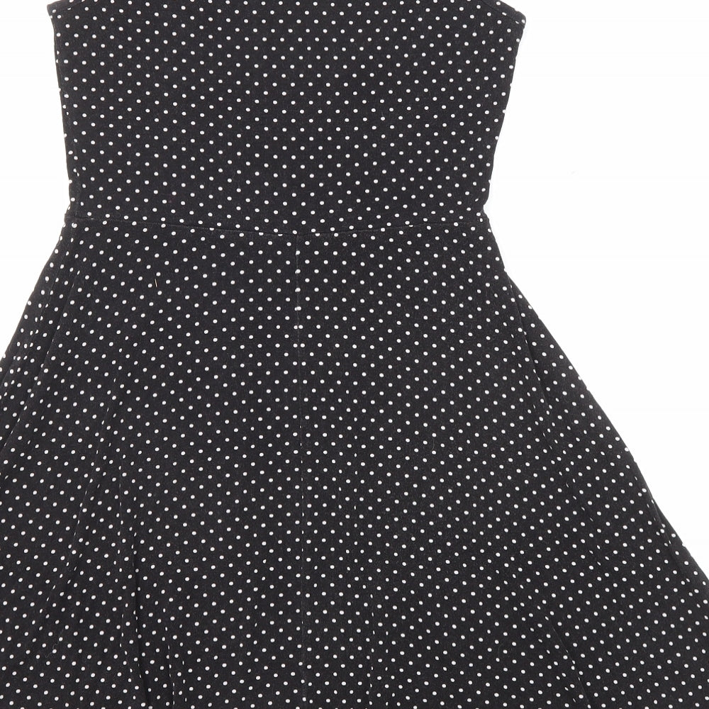 Miss Selfridge Womens Black Polka Dot Viscose Fit & Flare Size 8 Boat Neck Pullover