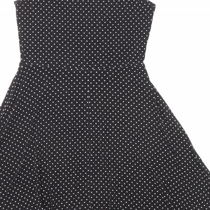 Miss Selfridge Womens Black Polka Dot Viscose Fit & Flare Size 8 Boat Neck Pullover