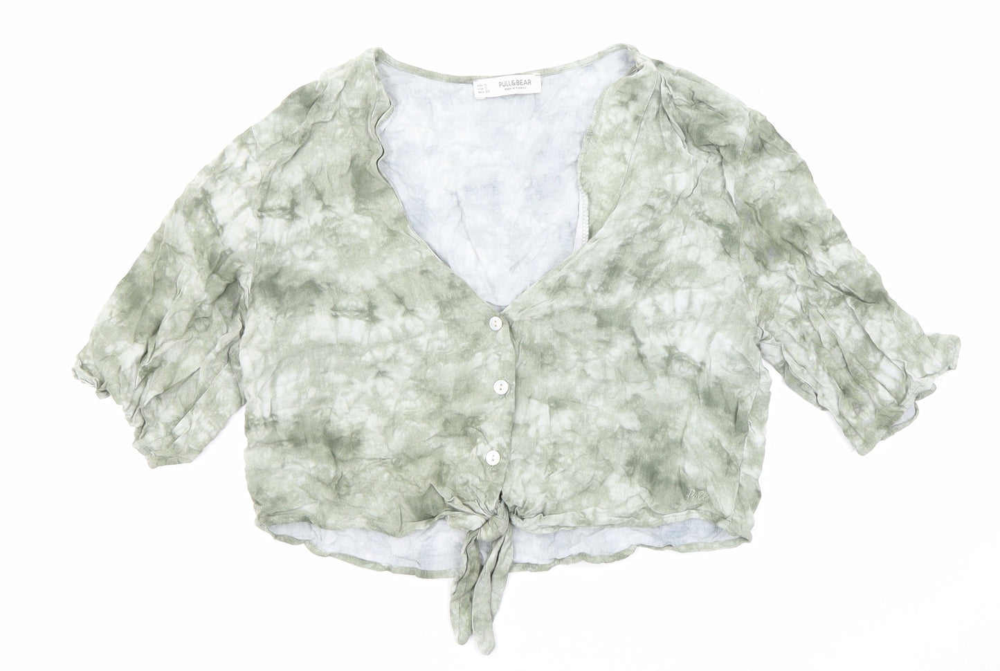 Womens UK Size S Pull&Bear Green Cropped Button-Up