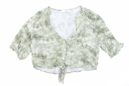 Womens UK Size S Pull&Bear Green Cropped Button-Up