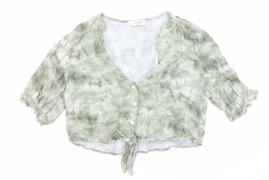 Womens UK Size S Pull&Bear Green Cropped Button-Up
