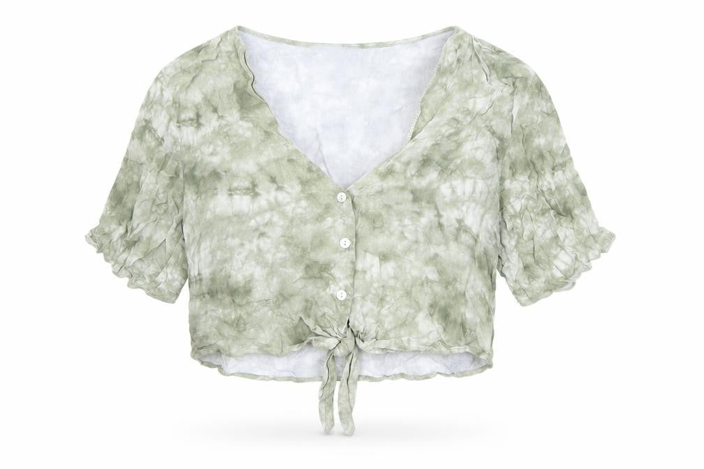 Womens UK Size S Pull&Bear Green Cropped Button-Up