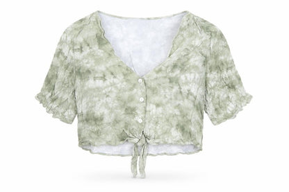 Womens UK Size S Pull&Bear Green Cropped Button-Up