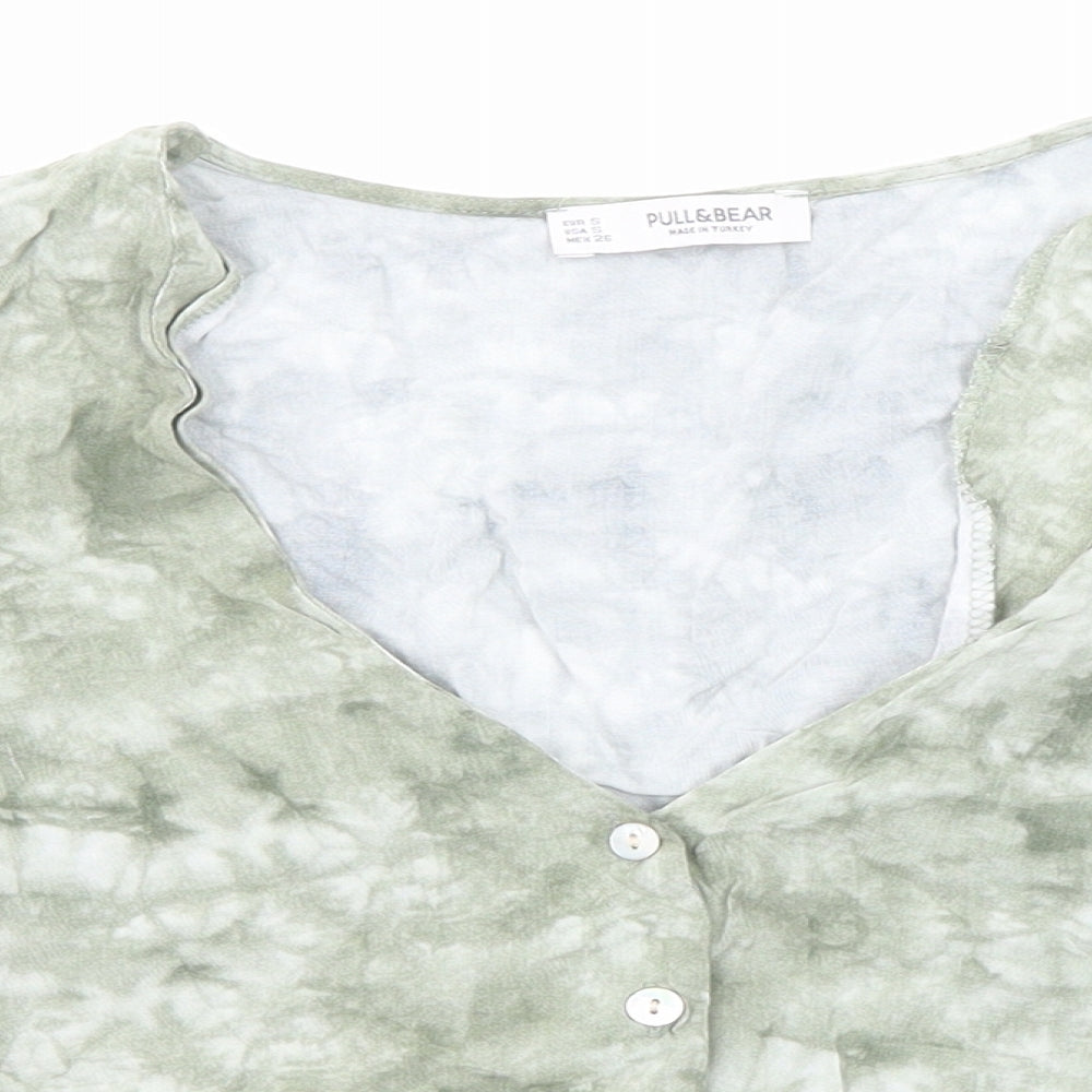 Womens UK Size S Pull&Bear Green Cropped Button-Up