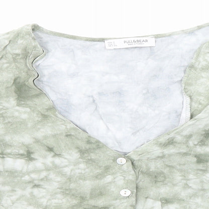 Womens UK Size S Pull&Bear Green Cropped Button-Up
