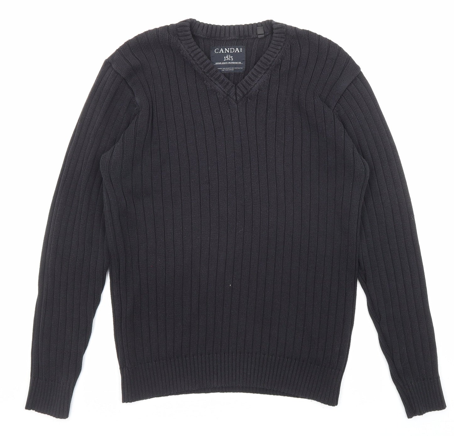 C&A Womens Black V-Neck Acrylic Pullover Jumper Size M