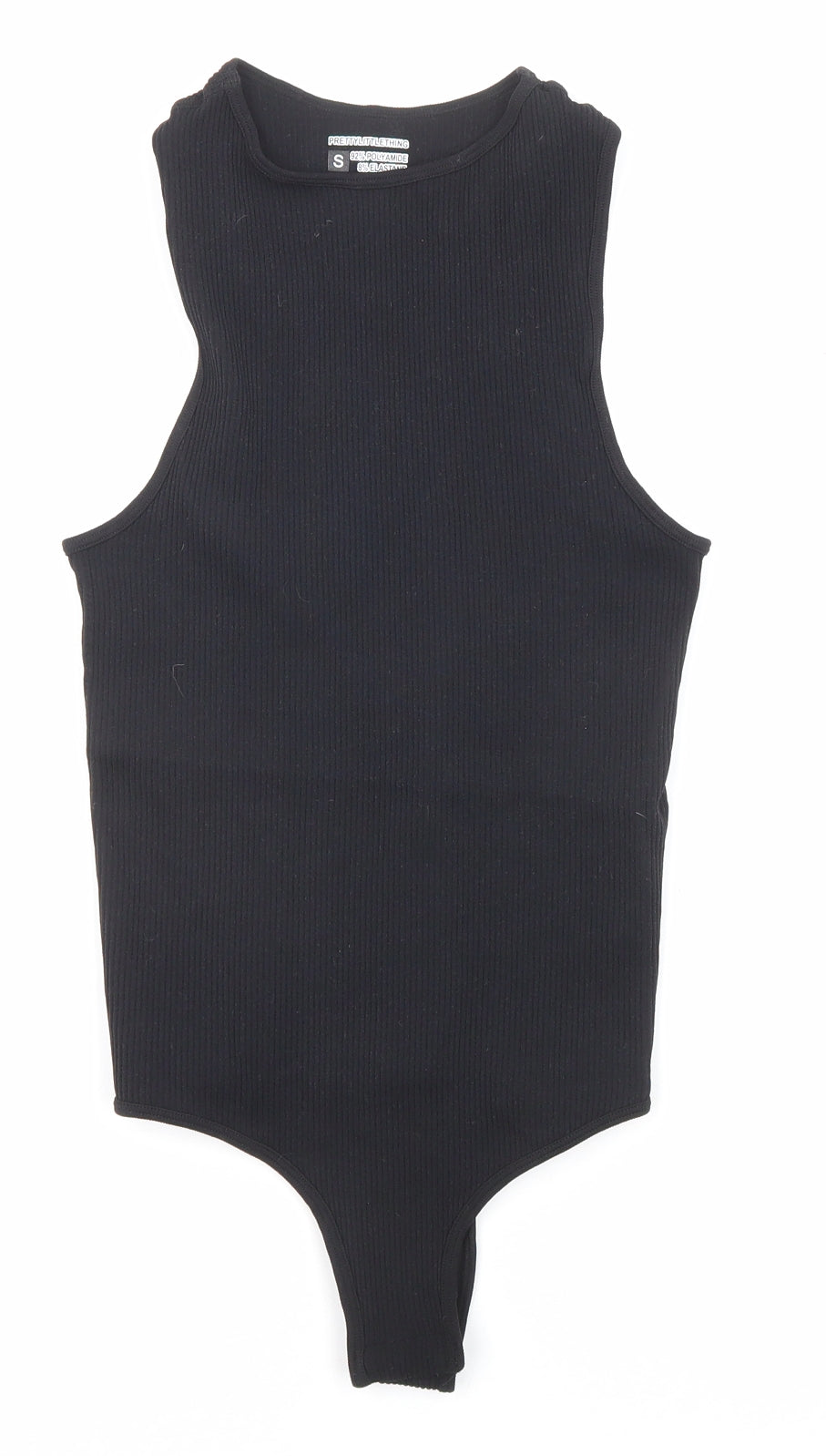 PRETTYLITTLETHING Womens Black Polyamide Bodysuit One-Piece Size S Snap