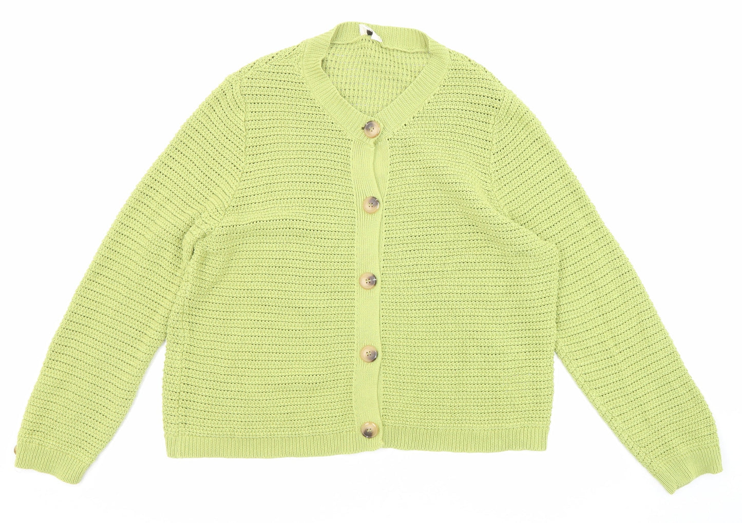 Ange Womens Green Round Neck Cotton Cardigan Jumper Size M - Size M-L
