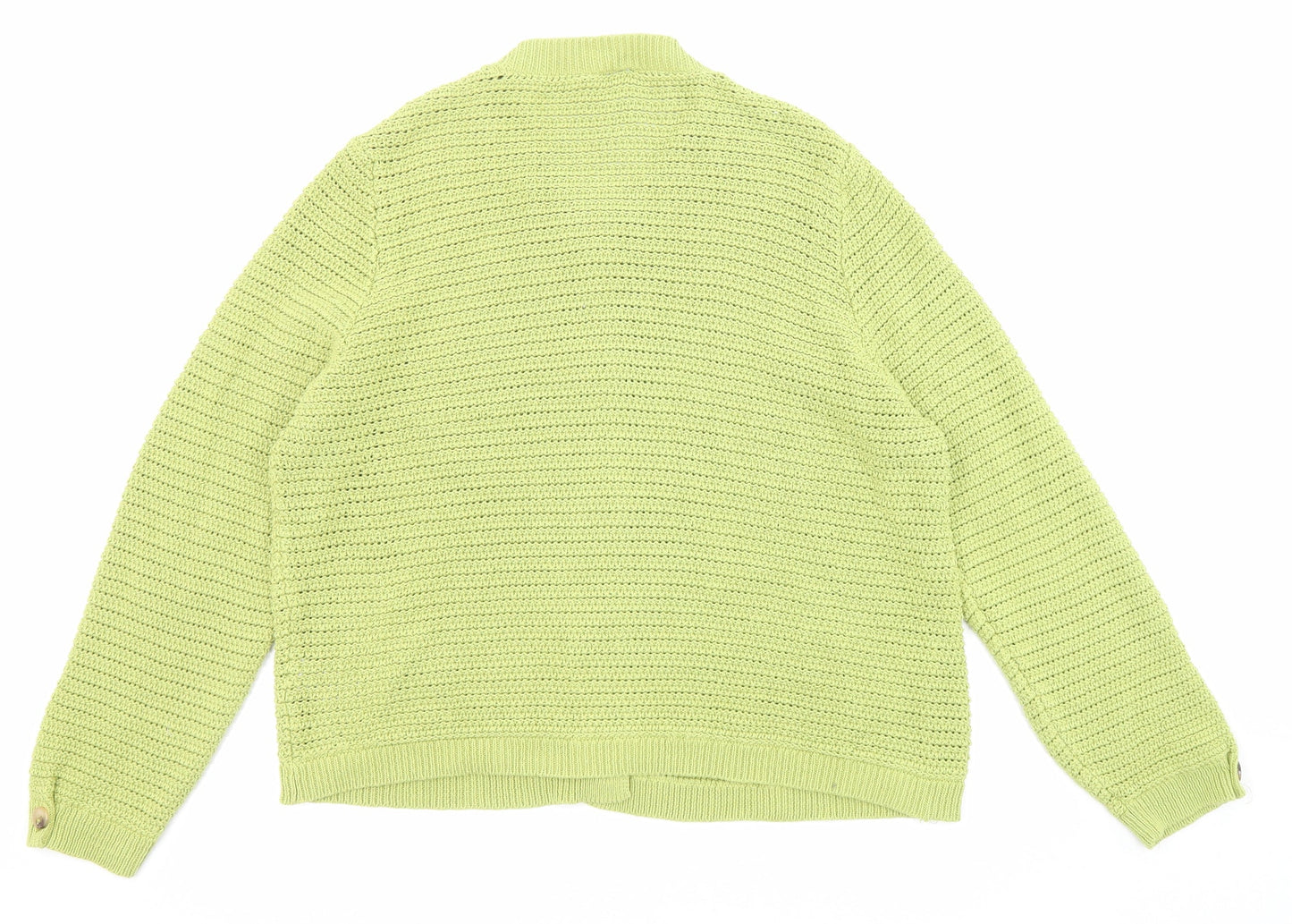Ange Womens Green Round Neck Cotton Cardigan Jumper Size M - Size M-L