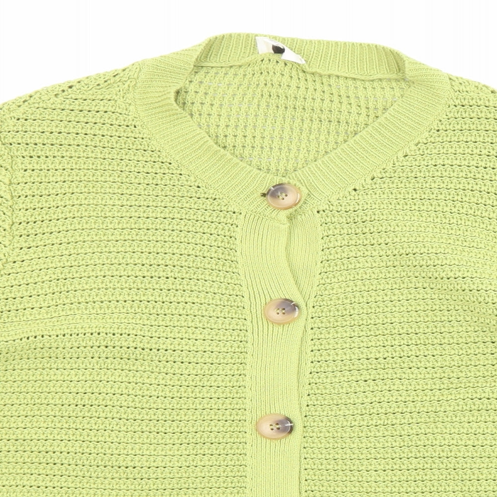 Ange Womens Green Round Neck Cotton Cardigan Jumper Size M - Size M-L