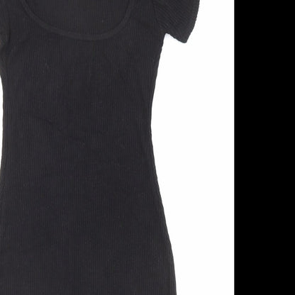 PRETTYLITTLETHING Womens Black Viscose Bodycon Size 8 Scoop Neck Pullover