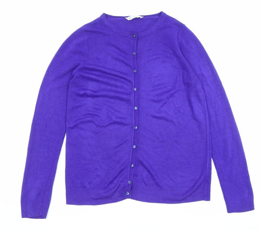 BHS Womens Blue Round Neck Acrylic Cardigan Jumper Size 10