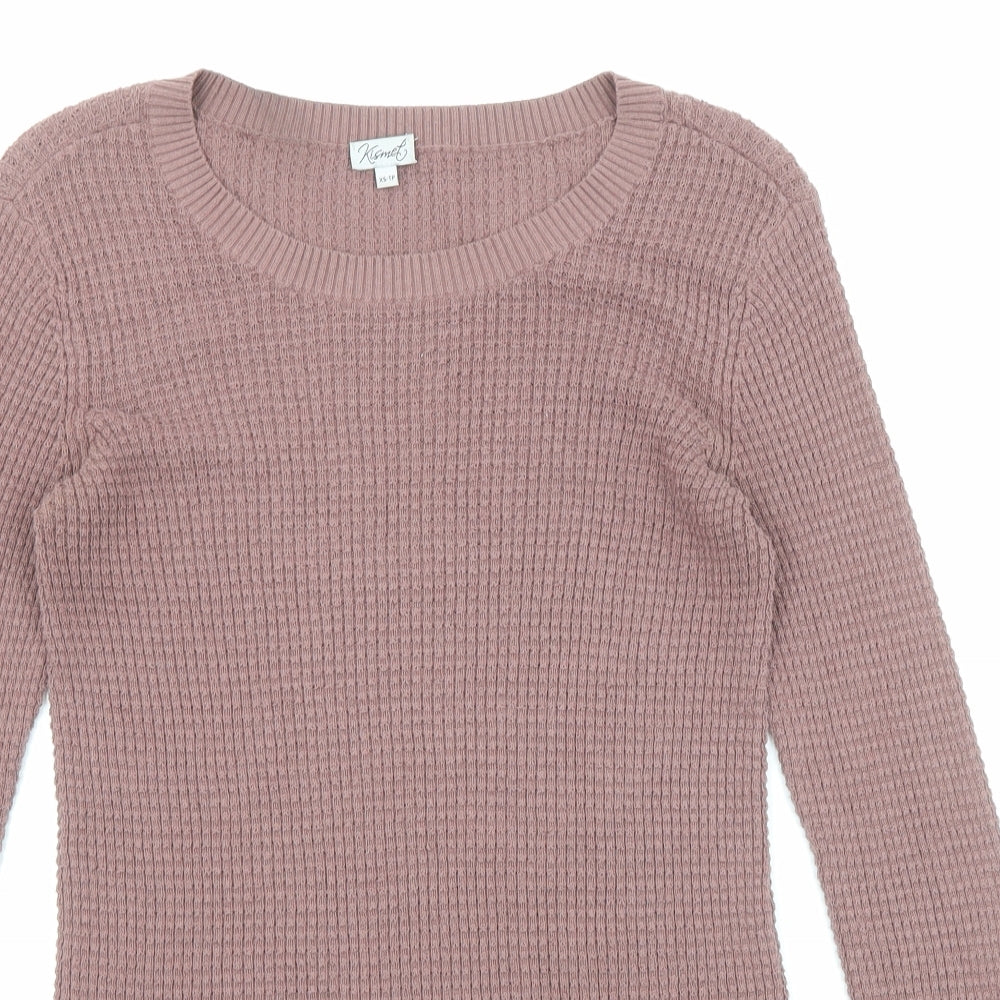 Kismet Womens Purple Round Neck Cotton Pullover Jumper Size XS