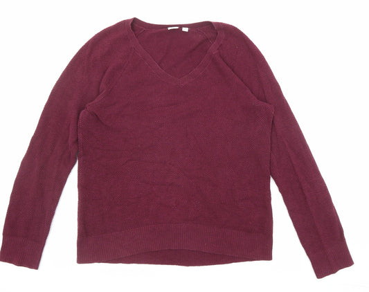 Gap Womens Purple V-Neck Cotton Pullover Jumper Size M